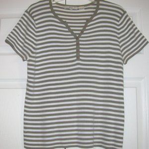 Cream & Taupe Cotton Ribbed Knit Top Size XL Pria